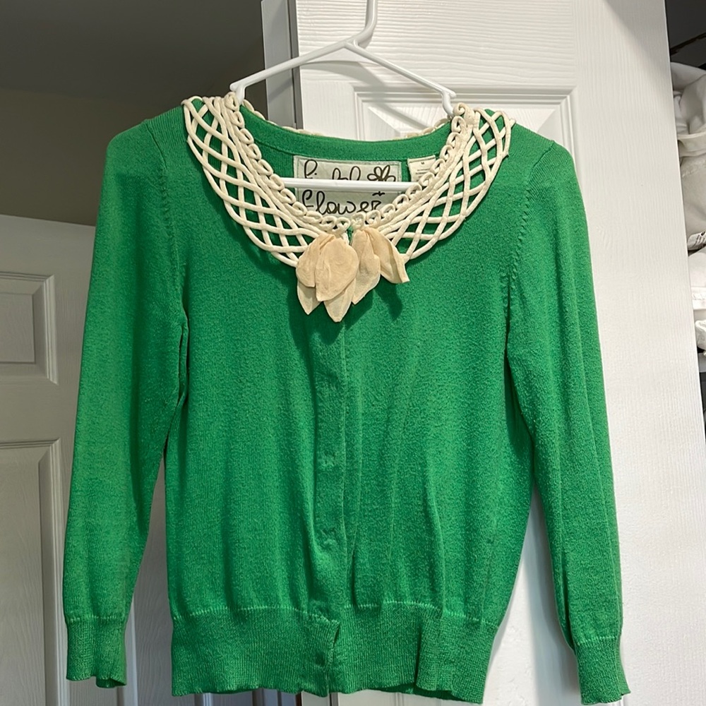 Amazing Field Flower bright green cardi from Anthro Sz M